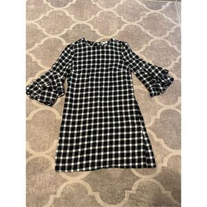 Beach Lunch Lounge size xs Black & White Flannel Plaid Dress Ruffle Sleeve
